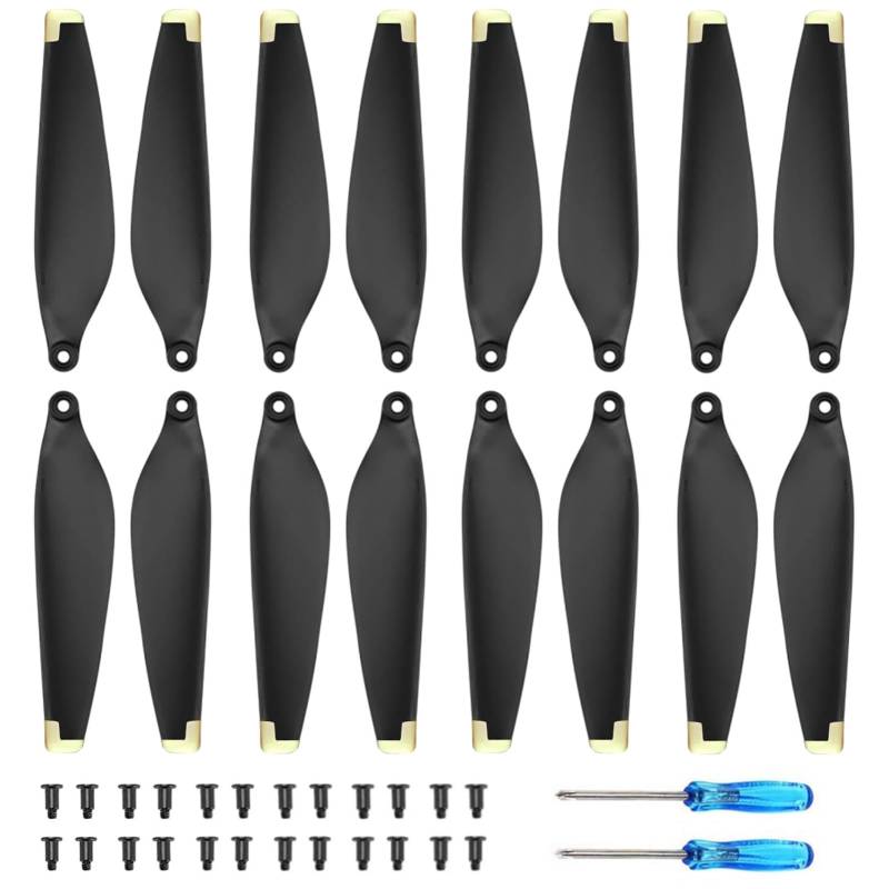 Bocguy Mini 3 Propeller, 16 Pcs Drohne DJI Mini 3 Propeller mit 24 Schrauben und 2 Schraubendreher, DJI Mini 3 Zubehör für Drohnenersatz, Low-Noise & Stabil Propeller (Gold) von Bocguy