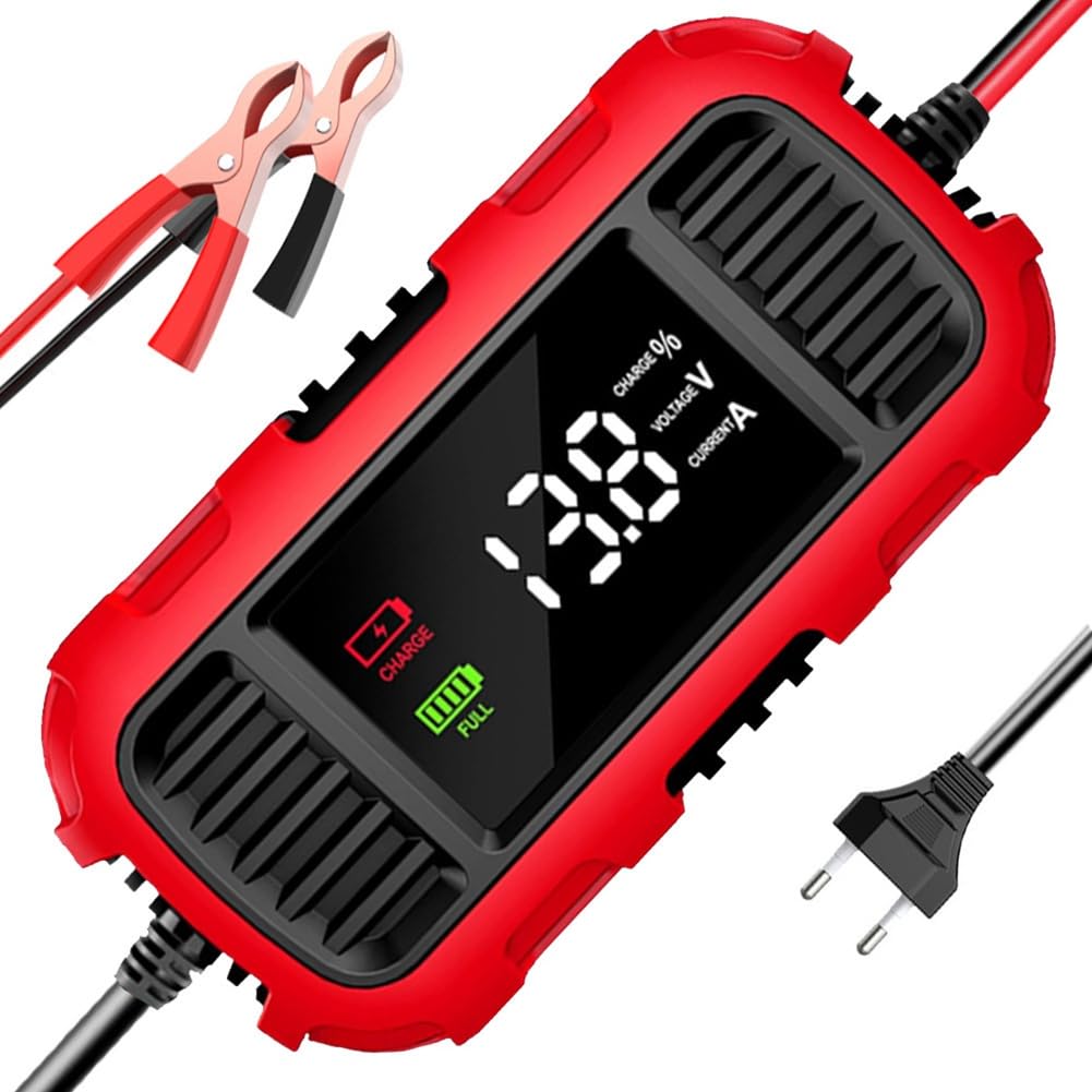 Boddceto 12 V 2 A Autobatterieladegerät, Digitalanzeige, Intelligentes Batterieladegerät, Erhaltungsladegerät für Auto, EU-STECKER von Boddceto