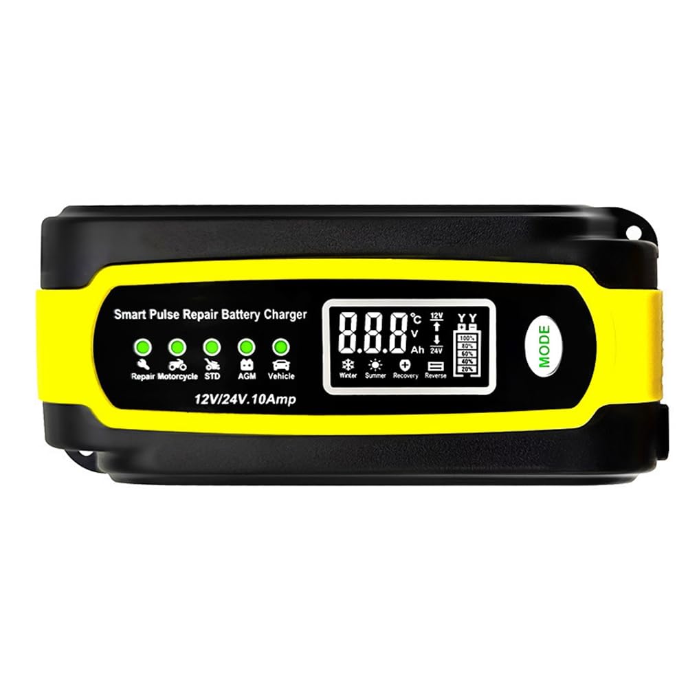 Boddceto 12V/10A 24V/5A Autobatterieladegerät Automatisches Smart Pulse Repair Batterieladegerät Wartungsgerät für Auto Motorrad EU-Stecker von Boddceto