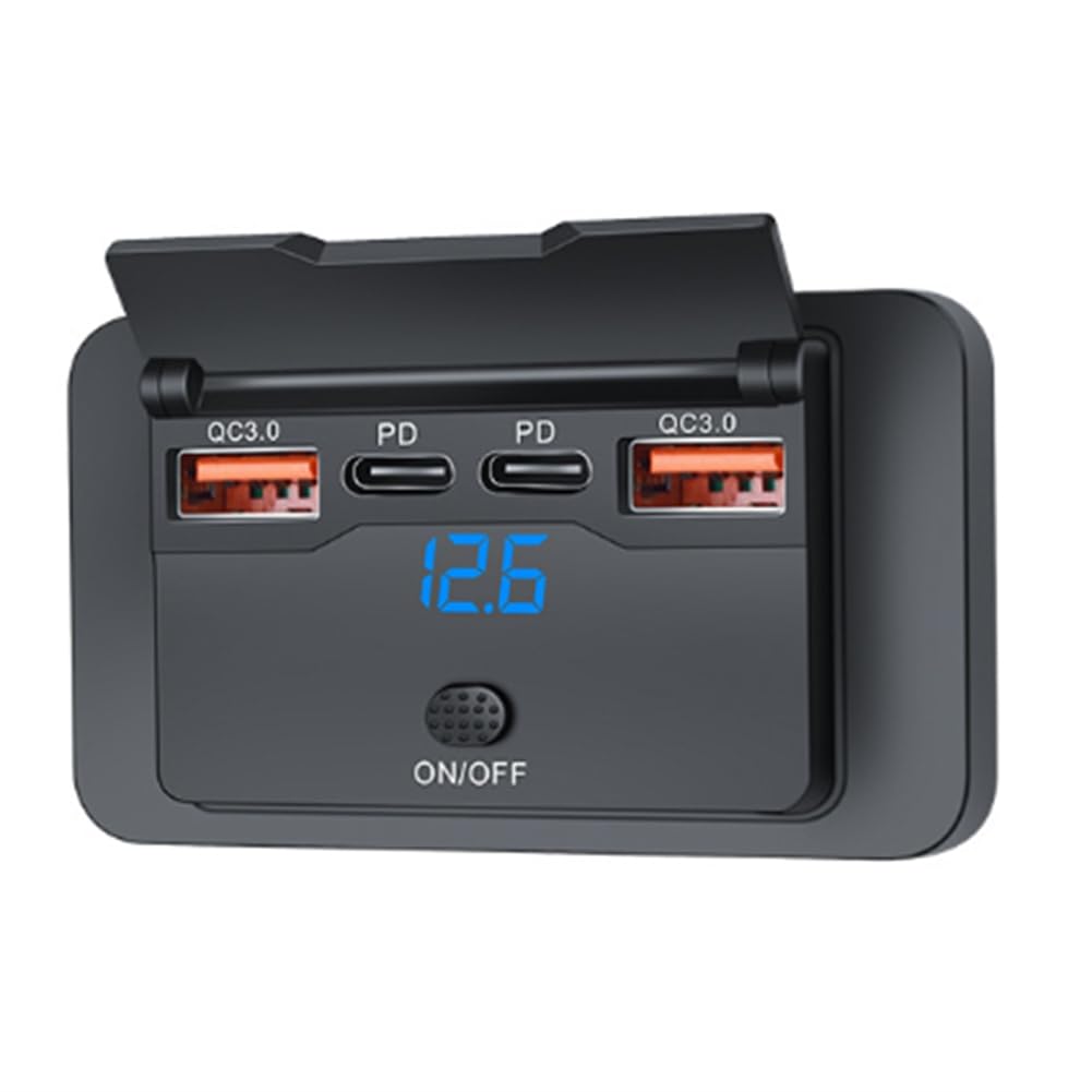 Boddceto 4-Ports 12 V 108 W Dual PD + Dual QC3.0 USB-Ladegerät mit Digitalem Voltmeter-Schalter, Steckdosen-Panel-Adapter von Boddceto