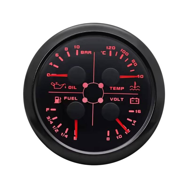 Boddceto 85 mm 4-in-1 Multifunktionsmessgerät mit 0-190 Ohm/240-33 Ohm Tankanzeige Wassertemperatur Ölpresse Voltmeter B von Boddceto