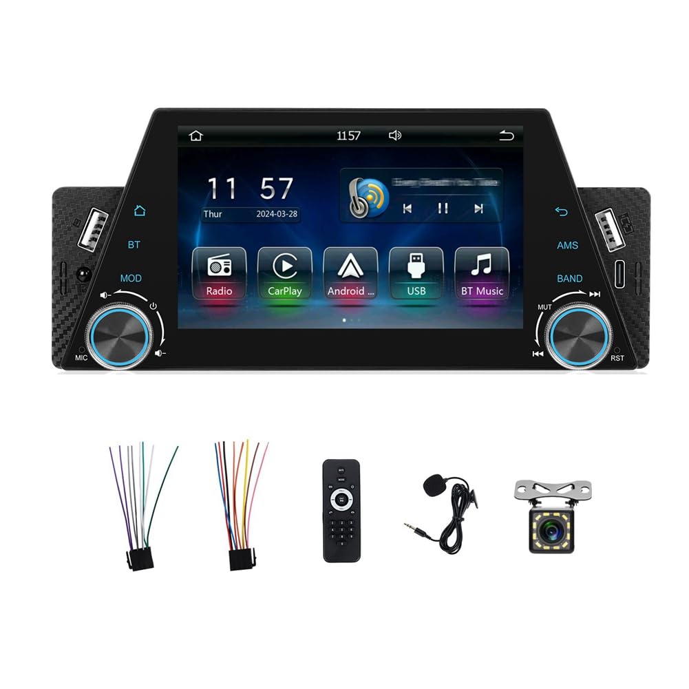 Boddceto Autoradio Single Din 5 Touchscreen Autoradio mit CarPlay Android Auto Mirror Link FM USB SWC Rückfahrkamera von Boddceto