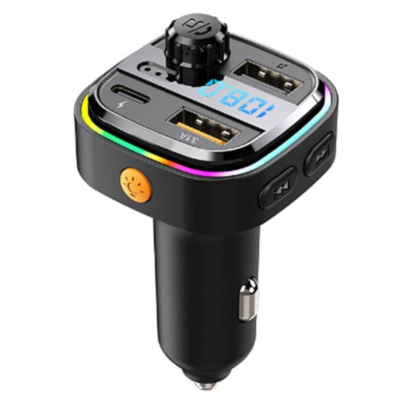 Boddceto Bluetooth 5.0 FM-Transmitter Autoradio-Modulator MP3-Player mit Farbenfroher Atmosphäre, Atmendem Licht, PD + USB-Schnellladung, Langlebig von Boddceto