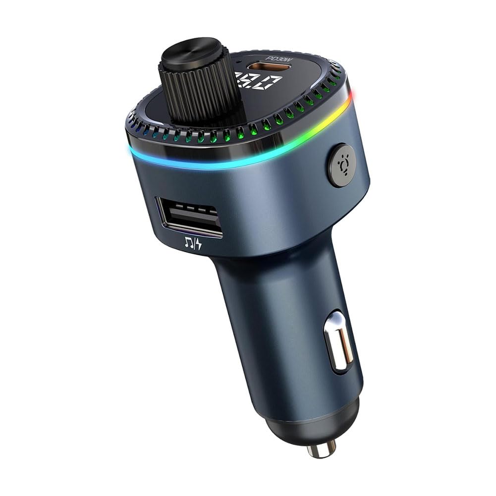 Boddceto Bluetooth 5.3 FM-Transmitter Fürs Auto, Bluetooth-Autoadapter, Unterstützt MP3-Player, Freisprechfunktion, LED-Hintergrundbeleuchtung, U-Disk von Boddceto