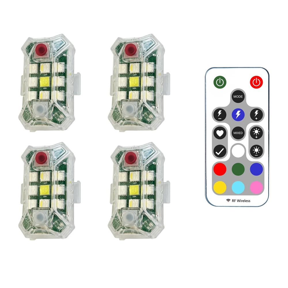 Boddceto Kabellose Wiederaufladbare LED-Blitzlichter mit Fernbedienung, Wasserdicht, für Motorrad, Fahrrad, Auto, Drohne, Flugzeug, 4 Stück von Boddceto