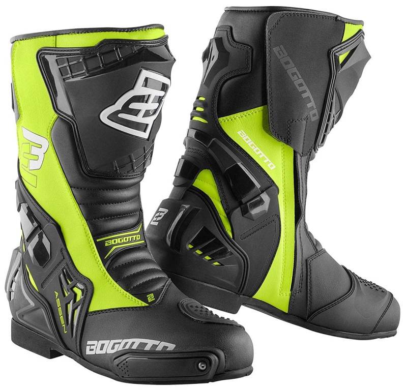 Bogotto Assen Motorradstiefel, schwarz/neon-gelb, 42 von Bogotto