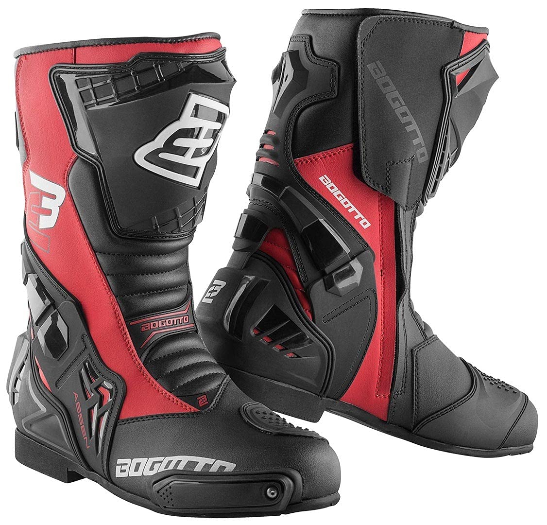 Bogotto Assen Motorradstiefel, schwarz/rot, 42 von Bogotto