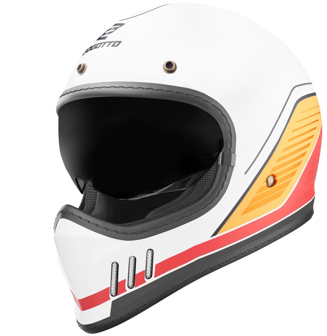 Bogotto FF980 EX-R Caferacer Cross Helm, weiß/rot/gelb, S von Bogotto