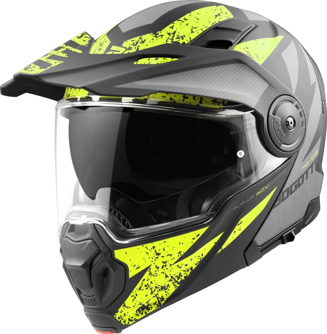 Bogotto FG-102 Safari Fiberglas Enduro Klapphelm, schwarz matt/grau/gelb, 2XL von Bogotto