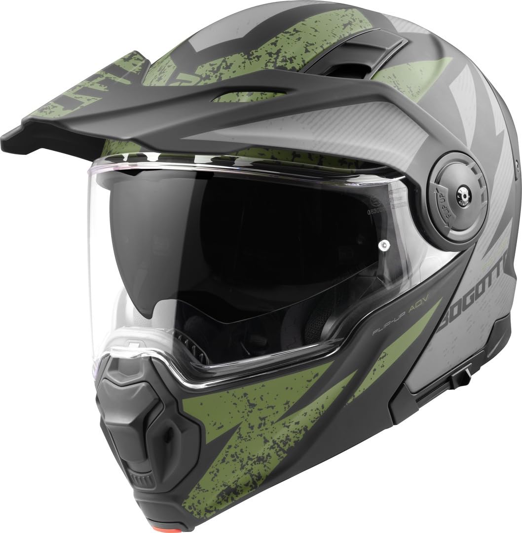 Bogotto FG-102 Safari Fiberglas Enduro Klapphelm, schwarz matt/grau/grün, 2XL von Bogotto