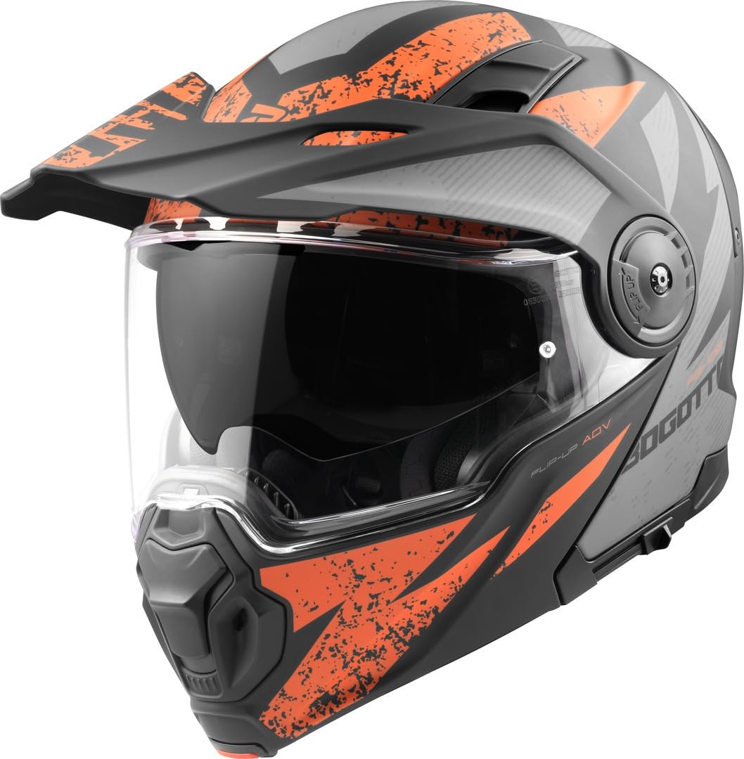 Bogotto FG-102 Safari Fiberglas Enduro Klapphelm, schwarz matt/grau/orange, 2XL von Bogotto