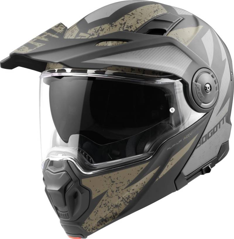 Bogotto FG-102 Safari Fiberglas Klapphelm, schwarz matt/grau/braun, XL von Bogotto