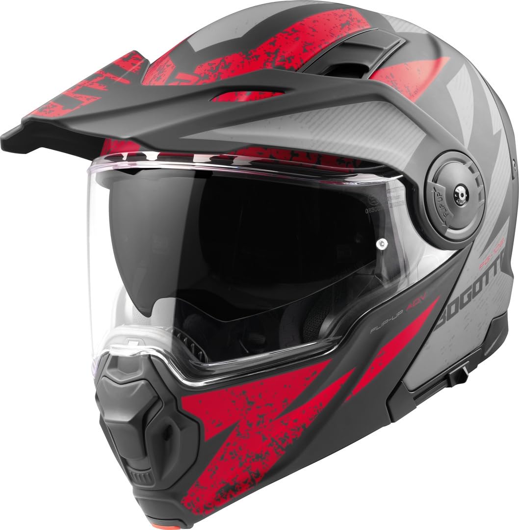 Bogotto FG-102 Safari Fiberglas Klapphelm, schwarz matt/grau/rot, XL von Bogotto