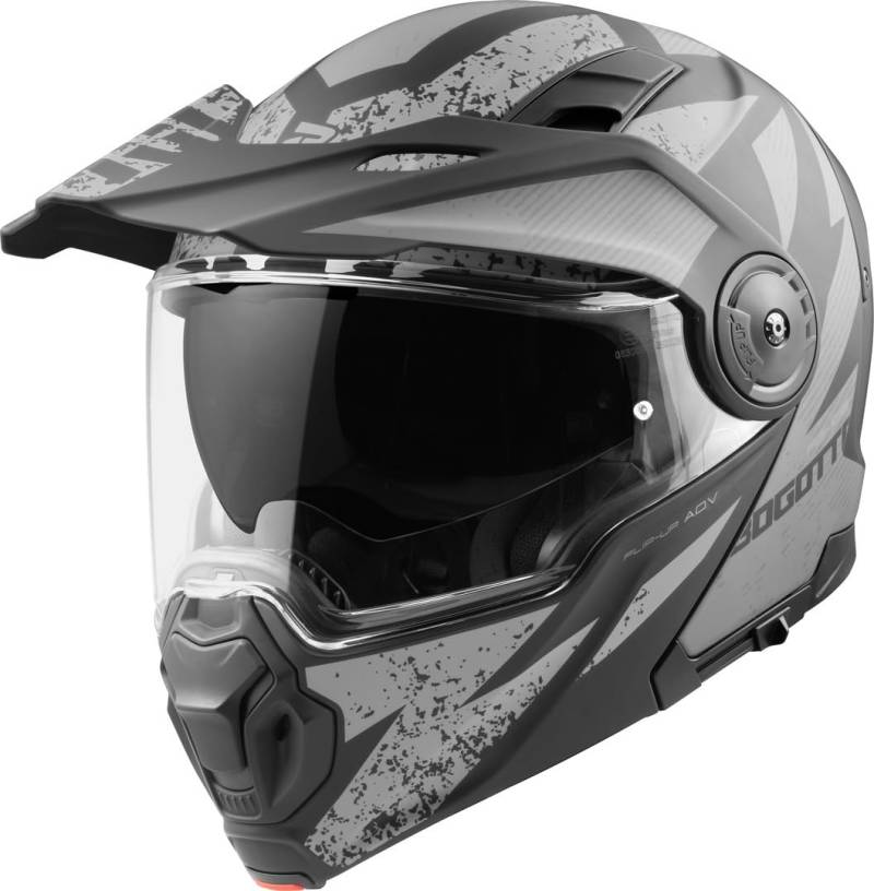 Bogotto FG-102 Safari Fiberglas Enduro Klapphelm, schwarz matt/grau, L von Bogotto