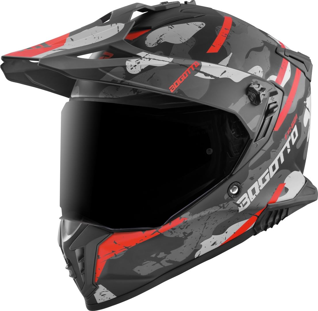 Bogotto FG-601 Sniper Fiberglas Enduro Helm, schwarz matt/grau/orange, 2XL von Bogotto