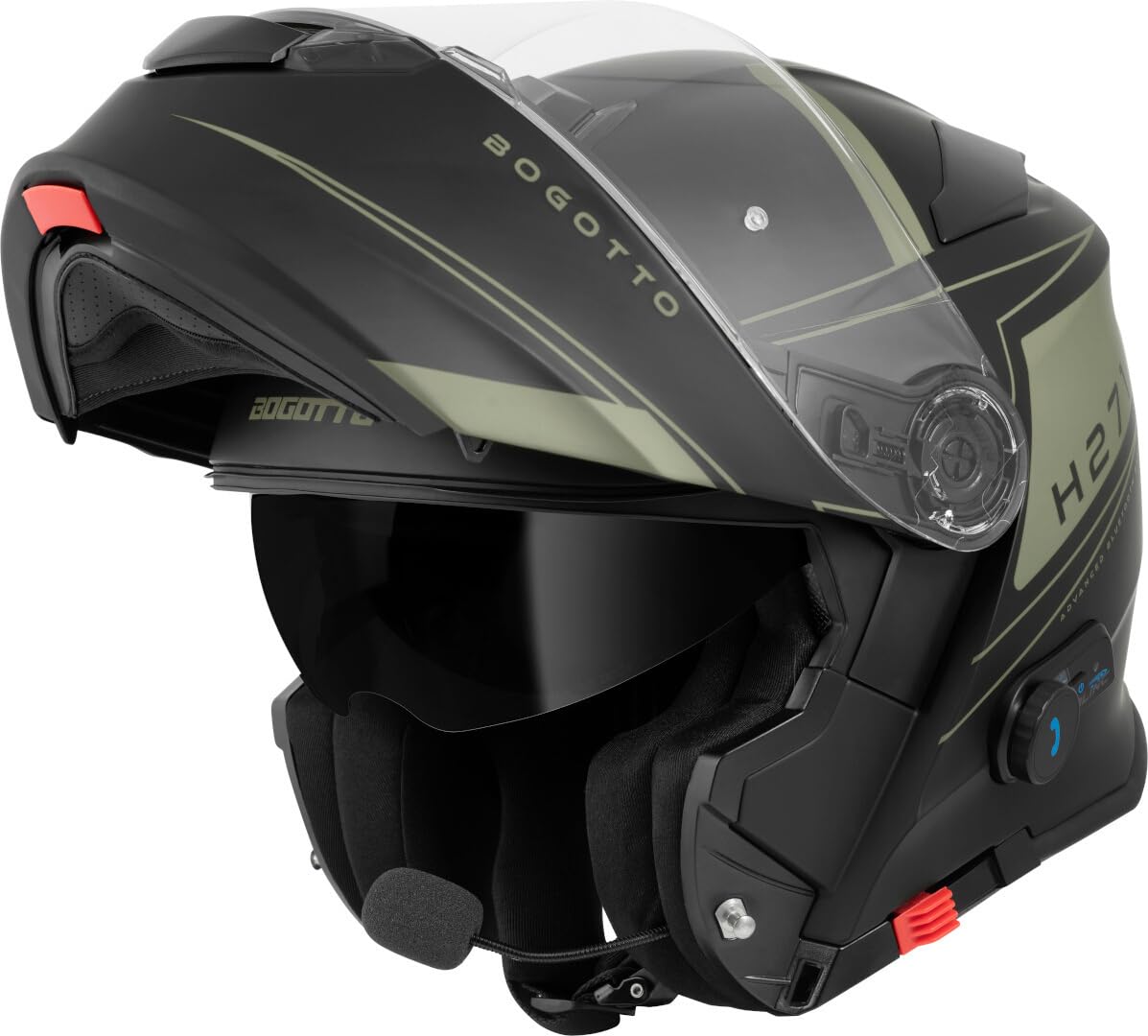 Bogotto H271 Taog Bluetooth Klapphelm, schwarz matt/grün, L von Bogotto