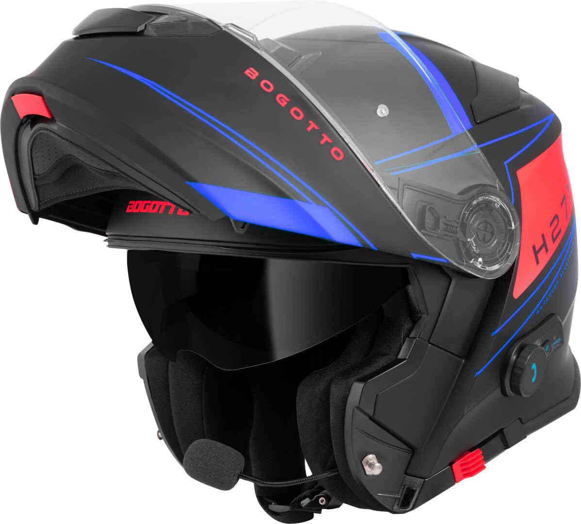 Bogotto H271 Taog Bluetooth Klapphelm, schwarz matt/rot/blau, M von Bogotto