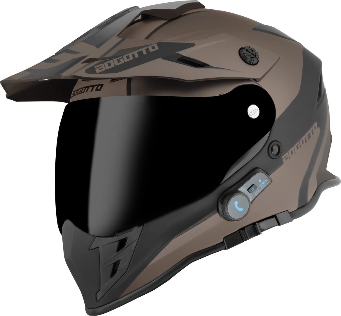 Bogotto H331 BT Tour EVO Bluetooth Enduro Helm, schwarz matt/braun, XL von Bogotto