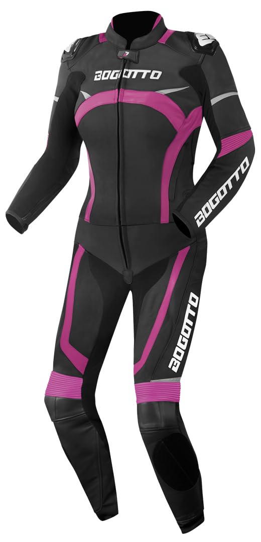 Bogotto Misano 2-Teiler Damen Motorrad Lederkombi, schwarz/Fuchsia, 36 von Bogotto