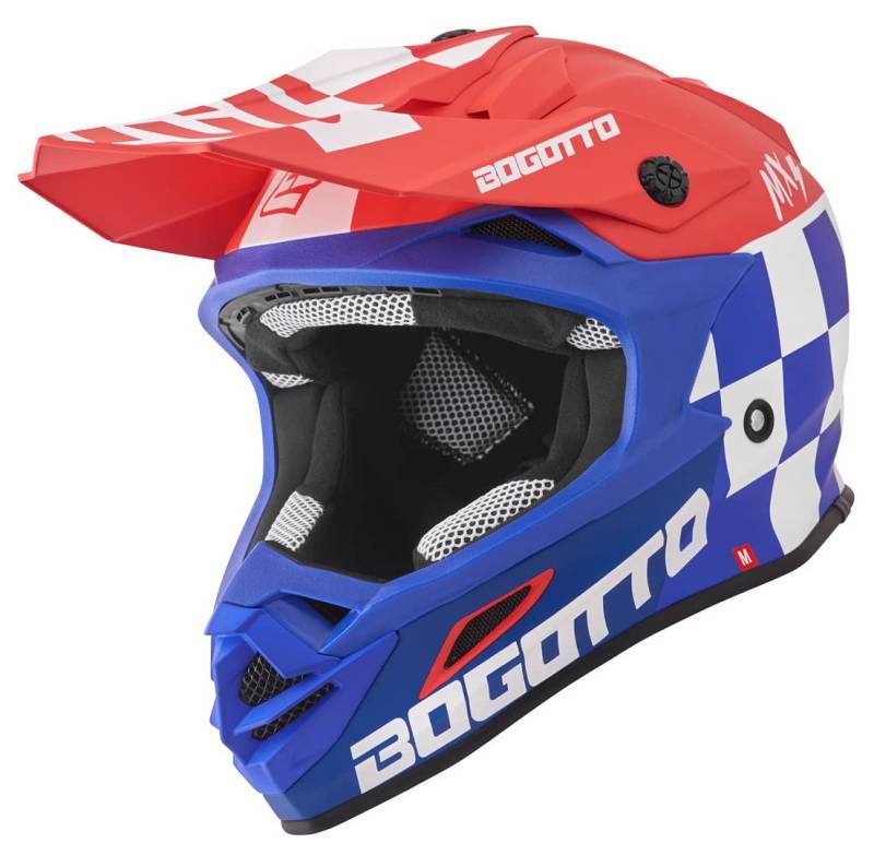 Bogotto V328 Xadrez Carbon Motocross Helm, blau/rot/weiß, M von Bogotto