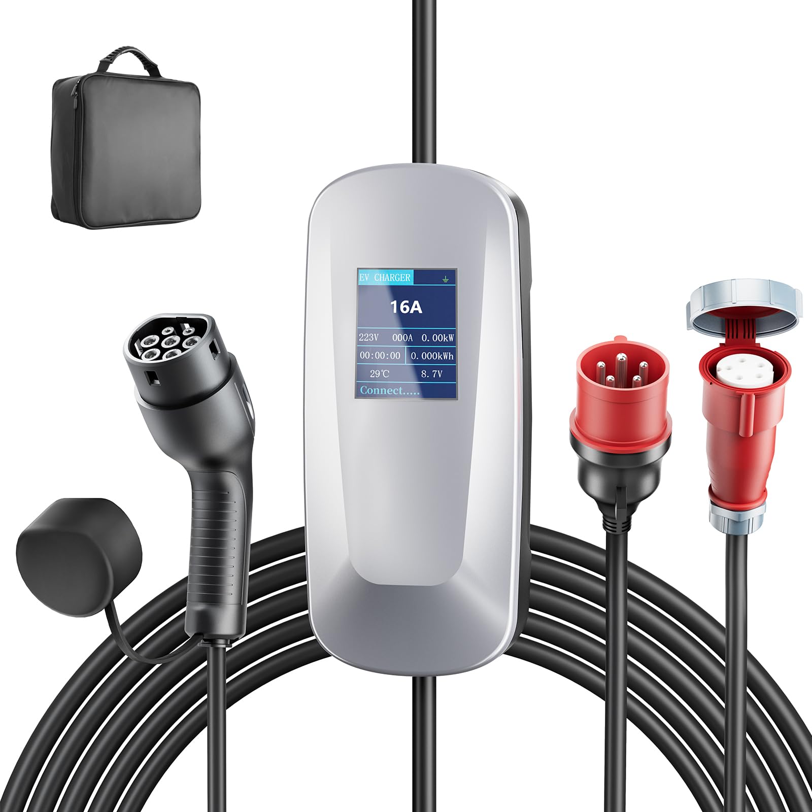 Bogseth Ladekabel Typ 2 CEE Stecker 11KW Ladekabel Auto Ladekabel CEE 16a Auf Typ 2 EV Charger Mobile Wallbox 11kw mit Stromzähler Kabelhalterung e Auto Ladekabel Typ 2 11kw 7m Portable Power Station von Bogseth