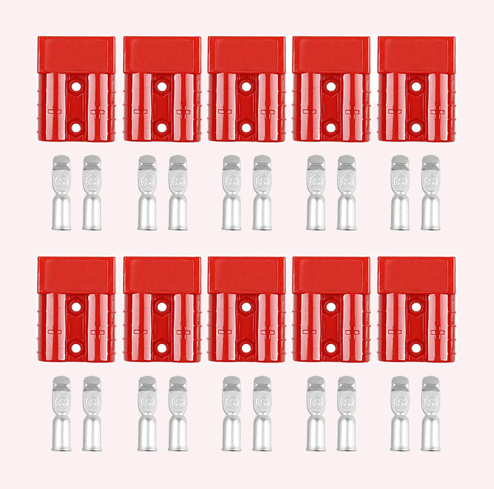 Bohaner 10 pcs Batteriestecker mit Kupplung Autobatterie-Schnellverbinder 50A für Anderson Stecker Stromanschluss Rot von Bohaner