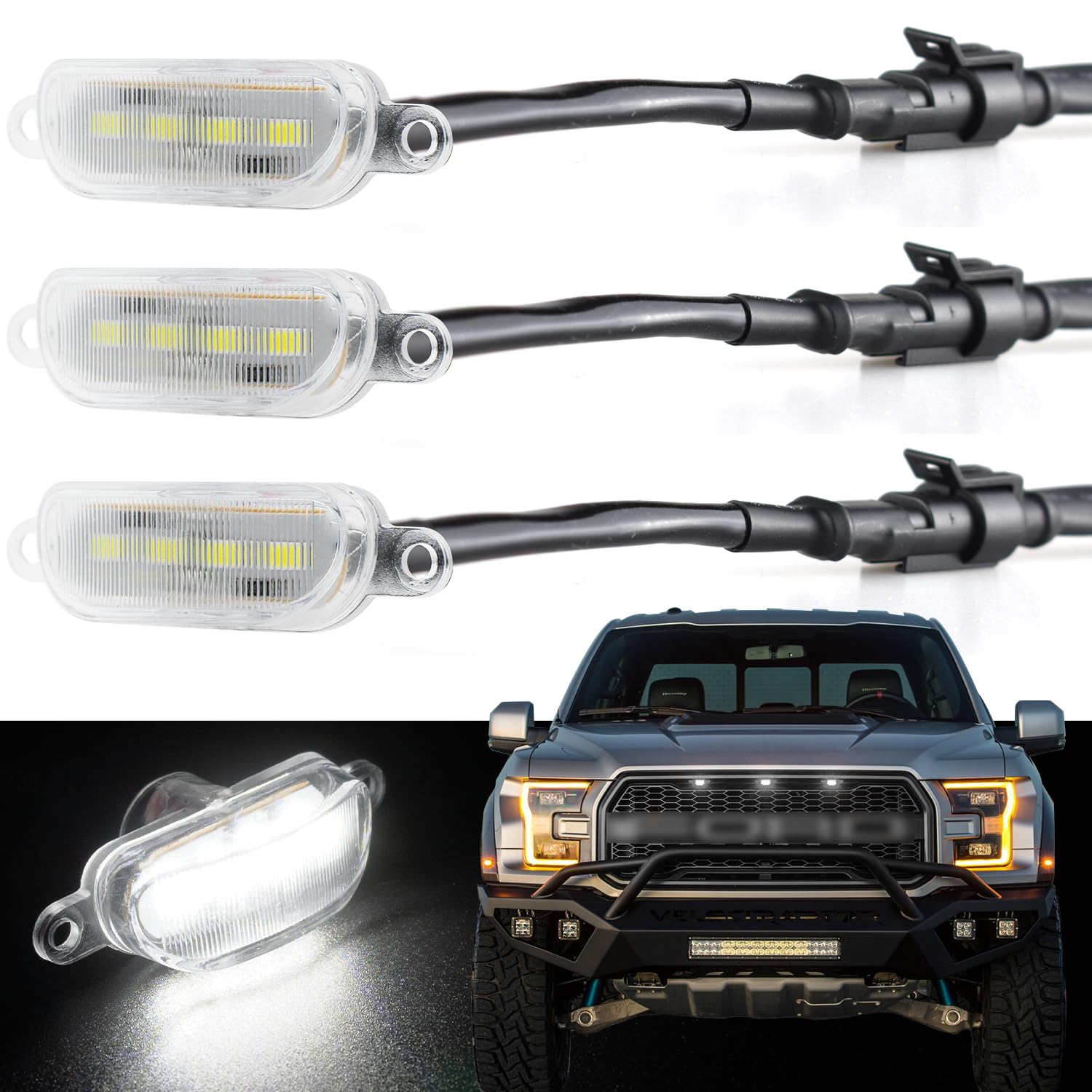 Boigoo Kühlergrill, dekorative Lichter, kompatibel mit Dodge Ram 1500 2013–2018 & Ford F-150 Raptor 2004–2019, Auto-Gittergitter (weiße Linse) von Boigoo