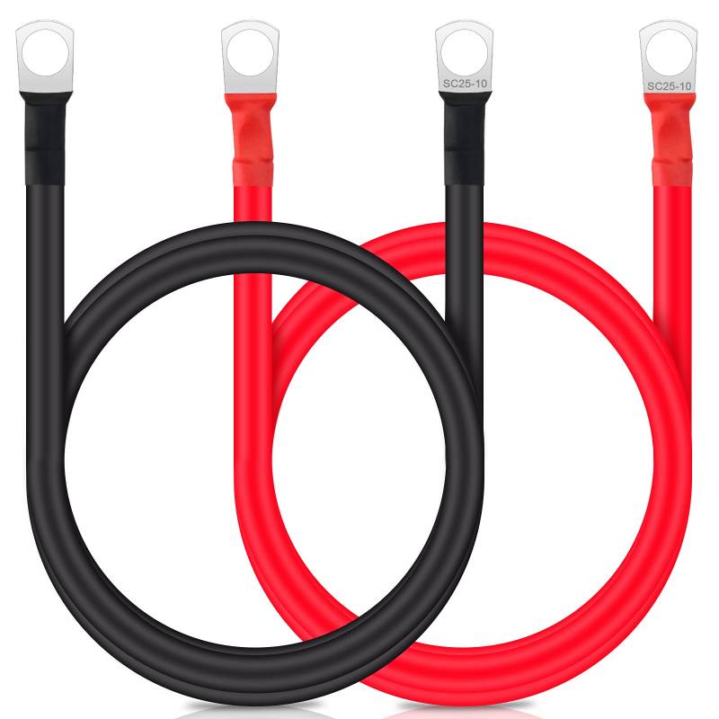 Bolatus 2 Stück Batteriekabel 1M 3WAG/25mm² 12V Auto Batterie-Kabel Autobatterie Kupferkabel mit SC25-10 Ringklemmen Rot und Schwarz Kupferkabel für LKW Motorrad Solar Wohnmobil Marine von Bolatus