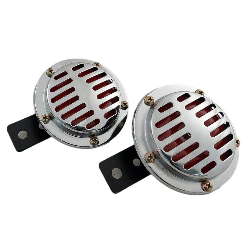 2x Universal Schneckenlufthorn 110db Lautes Horn 12V 440hz 380hz wasserdichtes Elektrische Hupe Horn Chrom Rot kompatibel für LKW Auto Boot Motorrad und Fahrrad von Boloromo