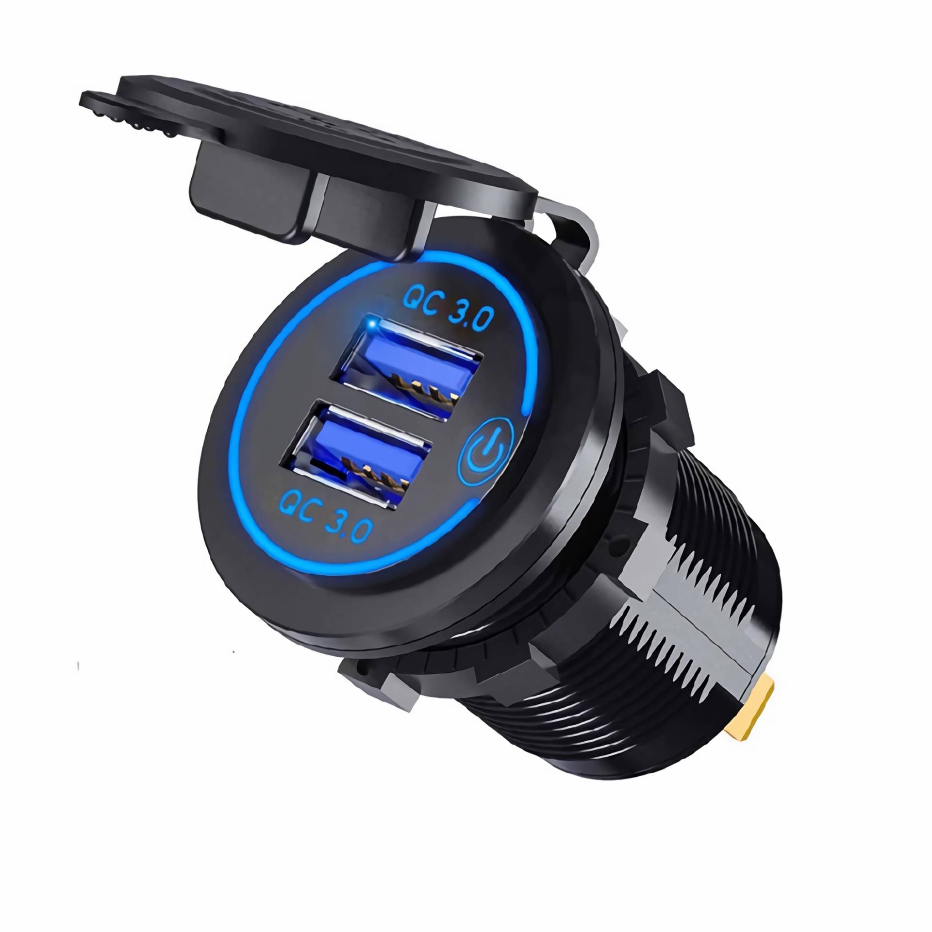 N21CS 12V/24V Einbau Steckdose mit Schalter Quick Charge 3.0 USB wasserdichte Zigarettenanzünder Dose KFZ Ladegerät Adapter Zigaretten Stecker USB Anschluss mit Schalter für Auto, Motorrad, Boot, LKW von Bolwins