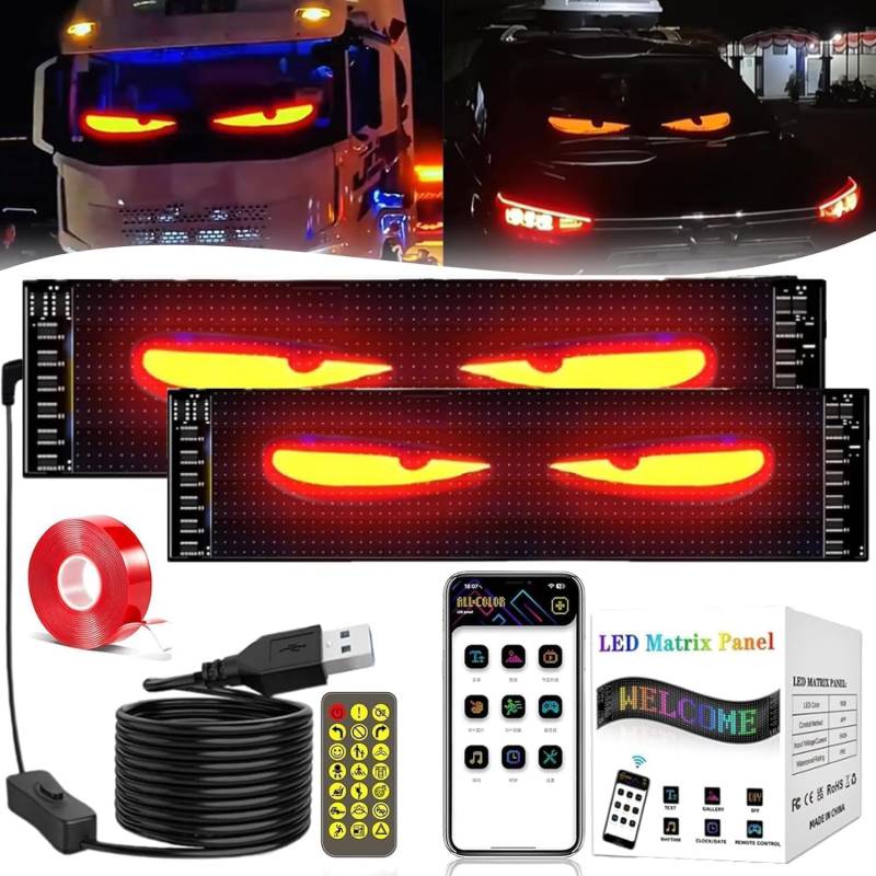 2PCS Teufelsaugen-Lichter für Autos - LED Augen für Auto, Programmierbarer Flexibler LED Display Auto mit APP-Steuerung und Fernbedienung, DIY Auto Dynamische LED Display für Jedes Auto (16 X 32CM) von BomKra