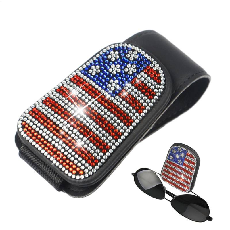 Bomefoi Auto-Brillenhalter, Brillen-Clip-Halter für Sonnenblende - Magnetischer Auto-Brillenclip,Zubehör für Fahrzeugvisiere mit Strass-Flaggenmuster, tragbarer Karten-Aufbewahrungsclip für von Bomefoi