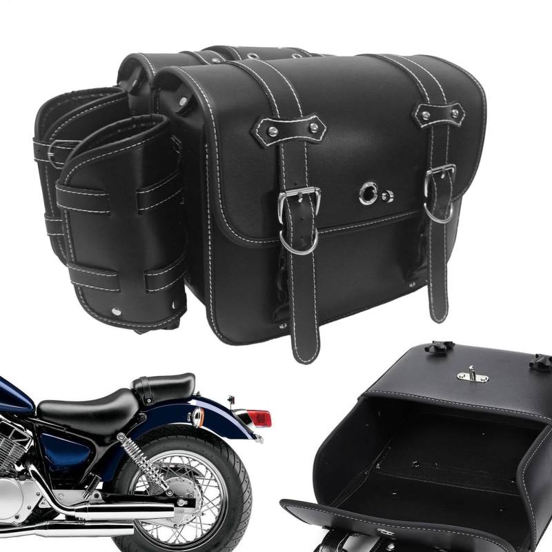 Bomefoi Motorrad-Seitentasche, Motorrad-Satteltaschen | Seitengepäcktaschen aus PU-Leder mit Getränkehalter,Ausrüstungstasche, 2 x wasserdichte Organizer für Motorräder von Bomefoi