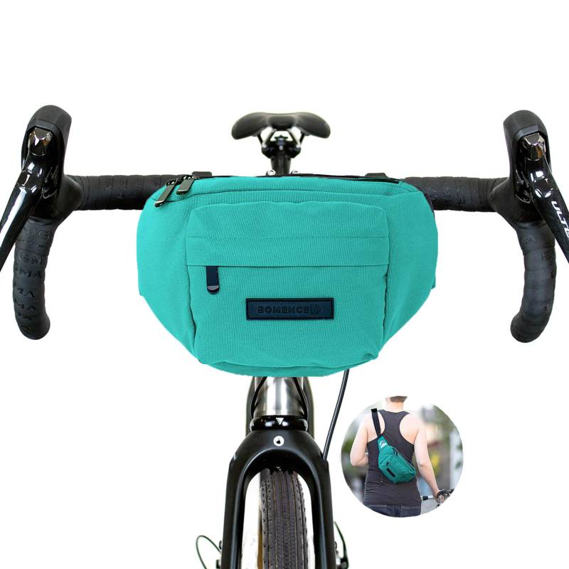 Bomence kleine Fahrrad Lenkertasche Hüfttasche 2-in-1, Gürteltasche, nachhaltige Bauchtasche aus recycelten Plastikflaschen PET, Fahrradtasche vorne (Türkis) von Bomence