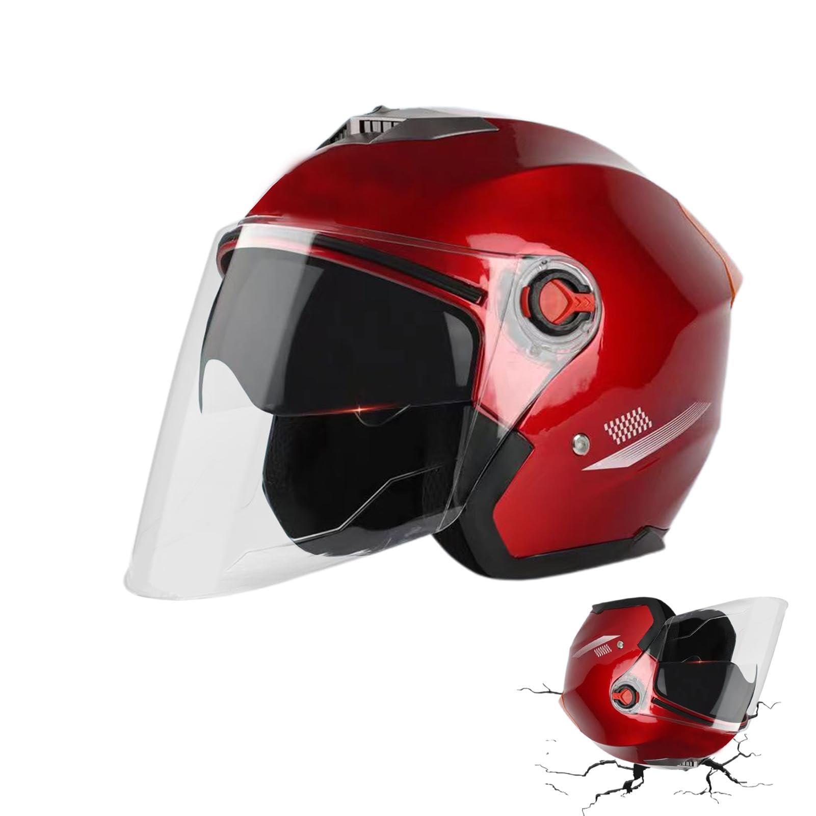 3/4 Motorradhelme | Motorradhelm Mit Schutzbrille | Jethelm Roller-Helm Scooter-Helm Moped Mofa-Helm Chopper Vintage - Um Die Kopfsicherheit Wirksam Zu Schützen von BommFu