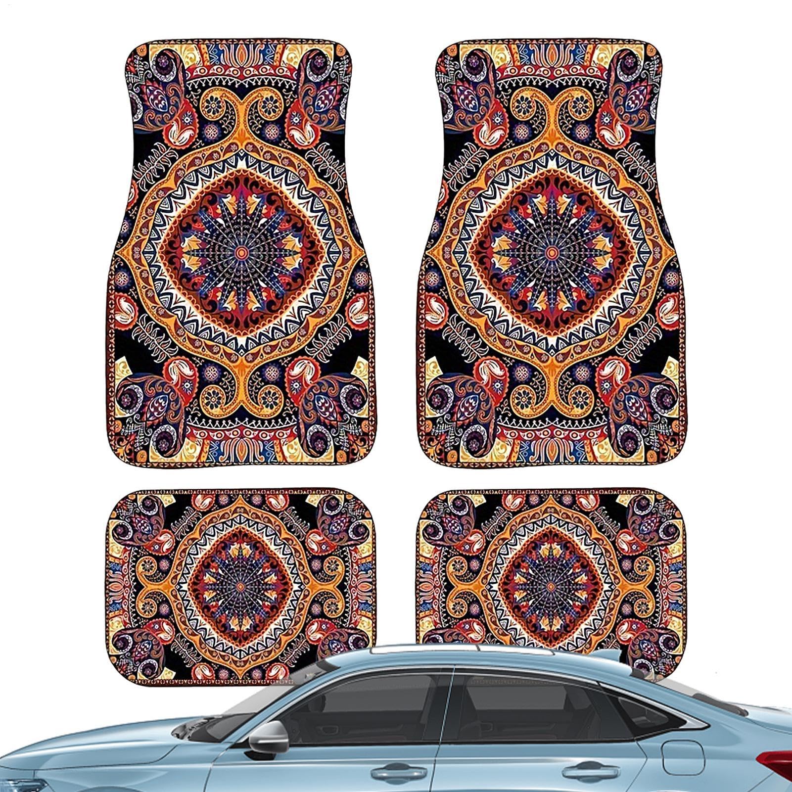 BommFu Boho Car Mats | Non-Slip Car Rugs | 4PCS Boho Car Decor Boho Car Accessoires - Auto Zubehör Boho Für Auto, LKW Und Van, Schutz Vor Schnee, Schlamm, Regen von BommFu