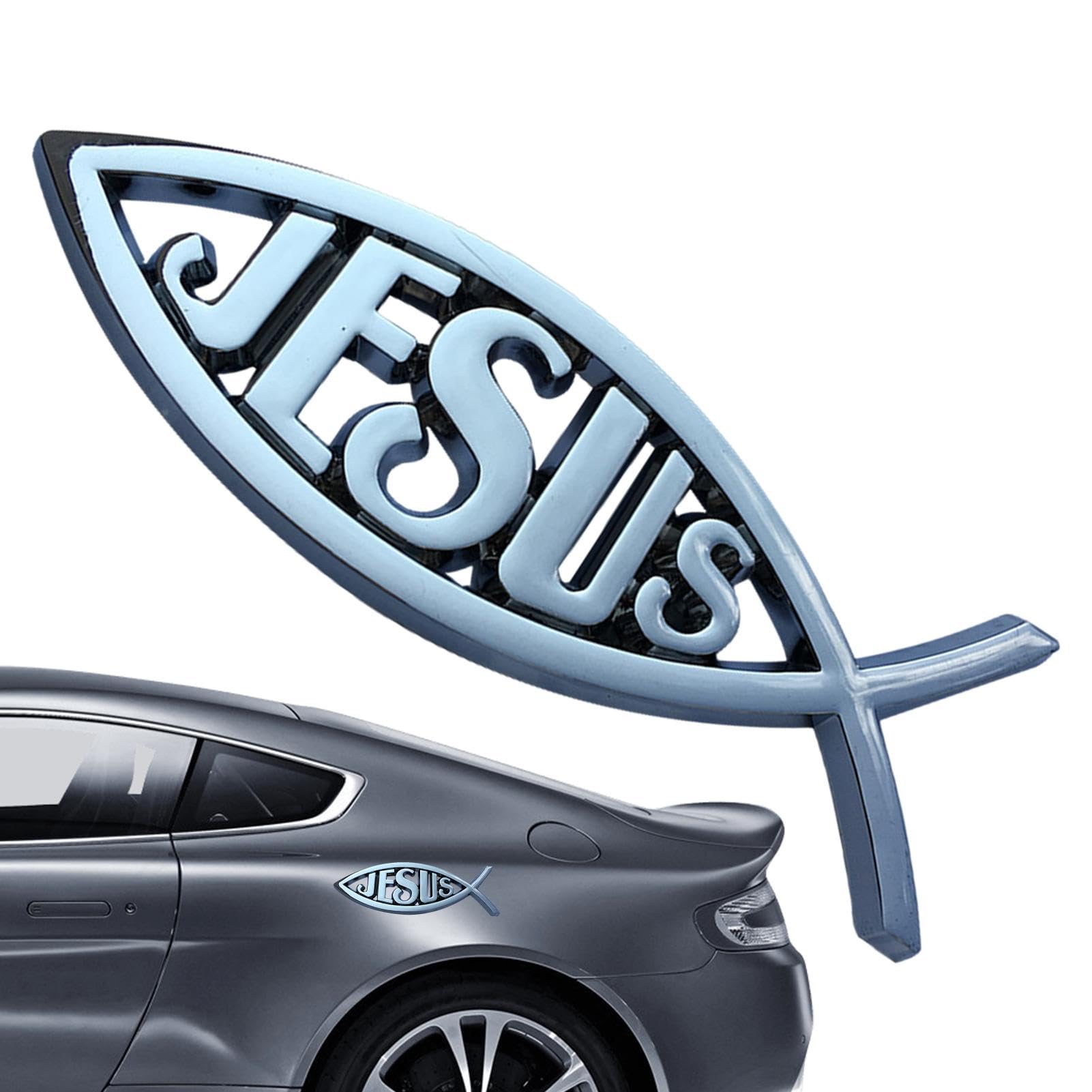 BommFu Jesus-Fisch-Aufkleber | Jesus-Fisch-Auto-Emblem | Kunststoff Jesus Ichthys Fisch Autoaufkleber - Christliches Fischsymbol Für Autofenster Laptops Gepäck Kühlschrank von BommFu