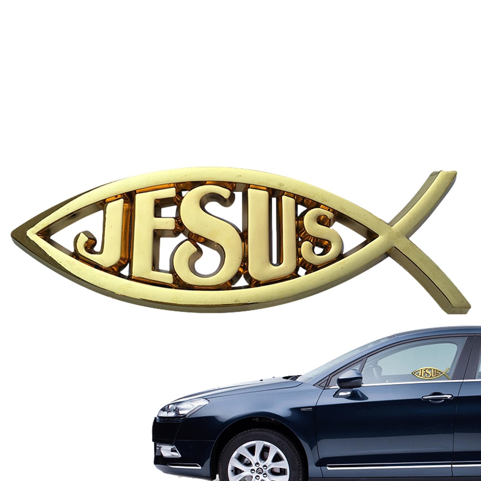 BommFu Jesus-Fisch-Aufkleber | Jesus-Fisch-Auto-Emblem | Kunststoff Jesus Ichthys Fisch Autoaufkleber - Christliches Fischsymbol Für Autofenster Laptops Gepäck Kühlschrank von BommFu