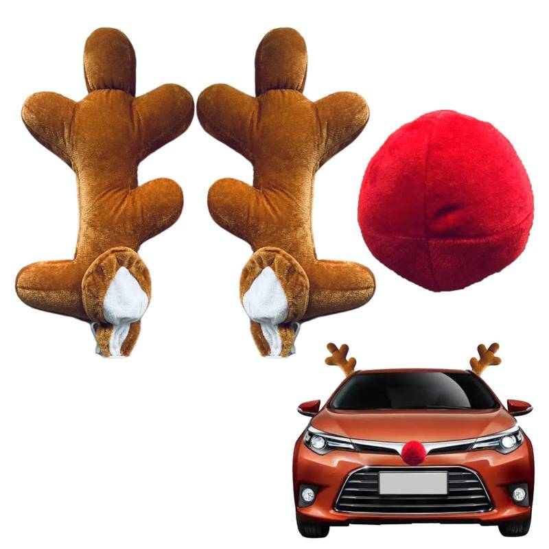 BommFu Weihnachtsauto Dekorationen Elch Geweih Kit | Weihnachtsdeko Auto Rentier Rentier Autokostüm Reindeer - Autozubehör Für Auto, SUV, Van, LKW, Fenster, Dach Oben Und Frontgitter von BommFu