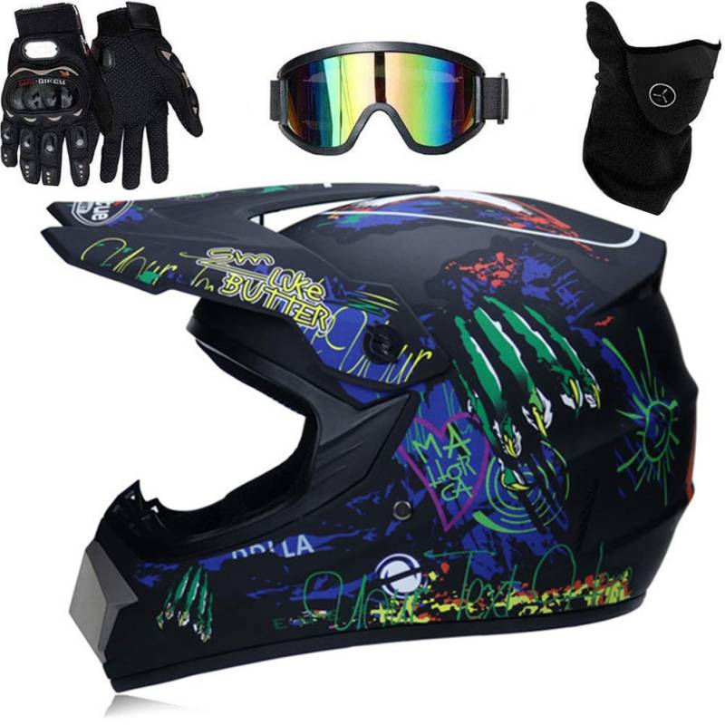 Bonbela Helm Professioneller Motocross Helm Kinder Erwachsene Motocross Dirt Bike Offroad Motorradhelm mit Schutzbrille Handschuhe Gesichtsbedeckung (L) von Bonbela