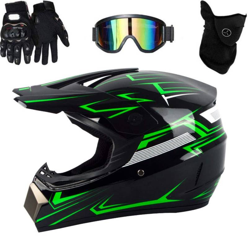 Helm Schutzhelm Professioneller Motocross Helm Motocross Dirt Bike Offroad Motorrad Helmset Vollgesichts-MTB-Helm mit Schutzbrille Handschuhe Gesichtsschutz von Bonbela