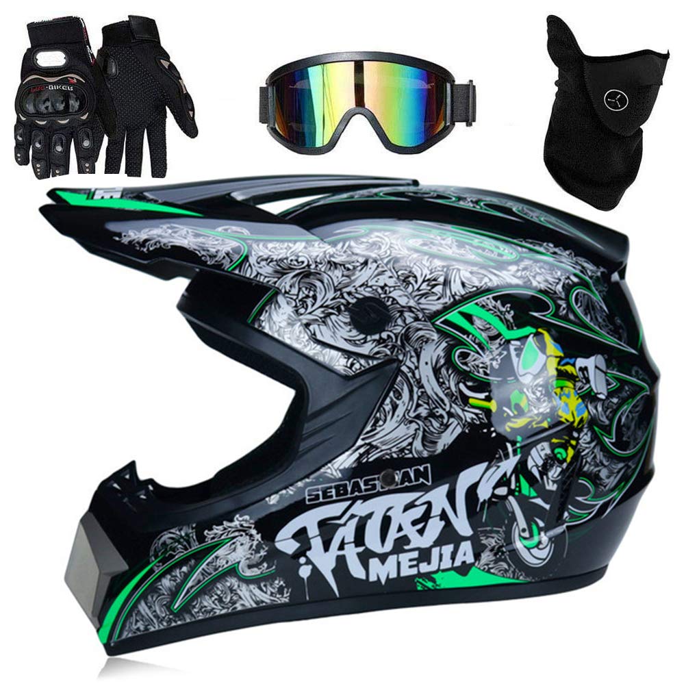 MTB Helm Professioneller Motocross Helm für Kinder Erwachsene Motocross Dirt Bike Offroad Motorradhelm mit Schutzbrille Handschuhe Gesichtsbedeckung von Bonbela