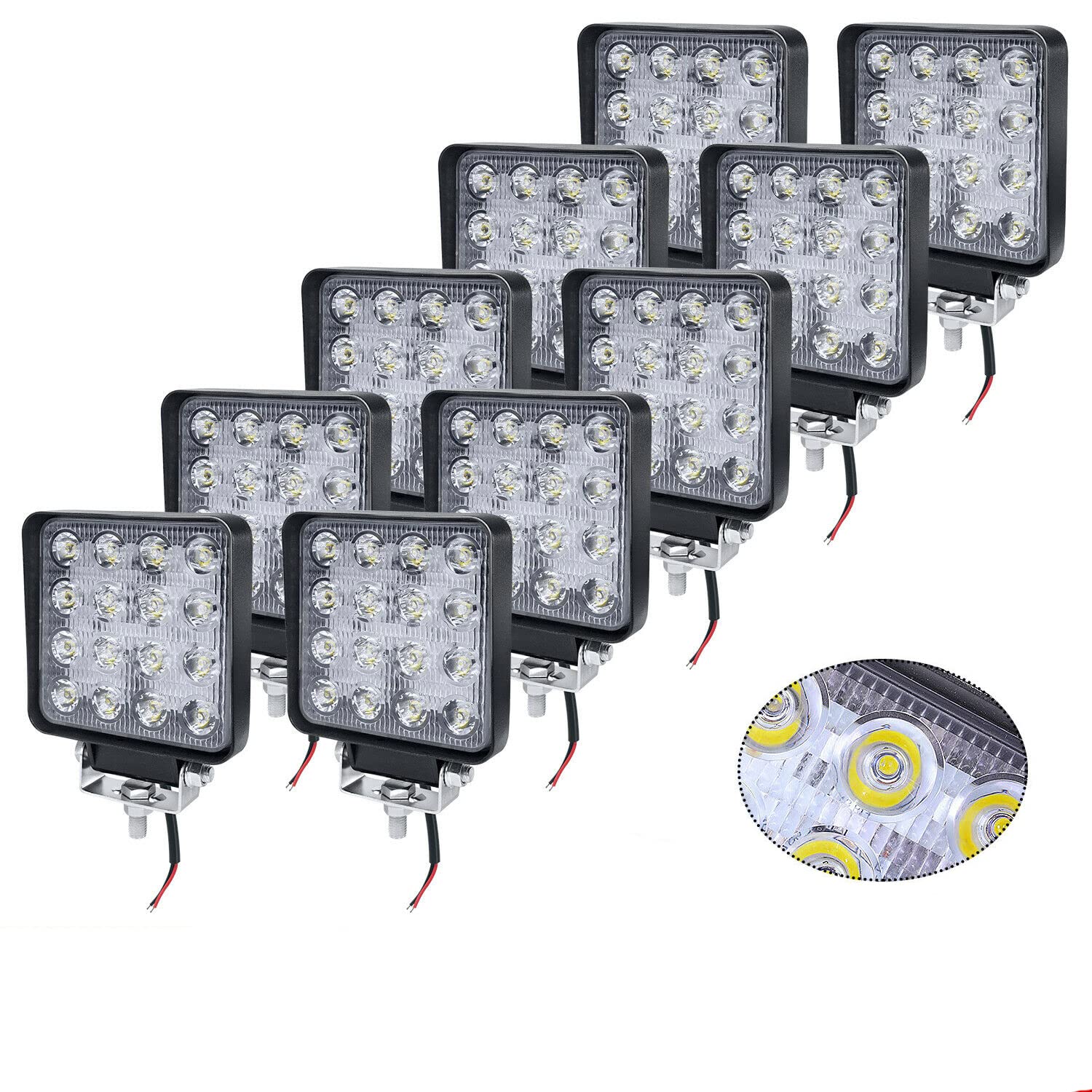 Boncak LED Arbeitsscheinwerfer,10 X 48W Quadrat LED 4Zoll Zusatzscheinwerfer 12V 24V Wasserdicht Flutlicht Rückfahrscheinwerfer für Tractor Bagger SUV Boot von Boncak