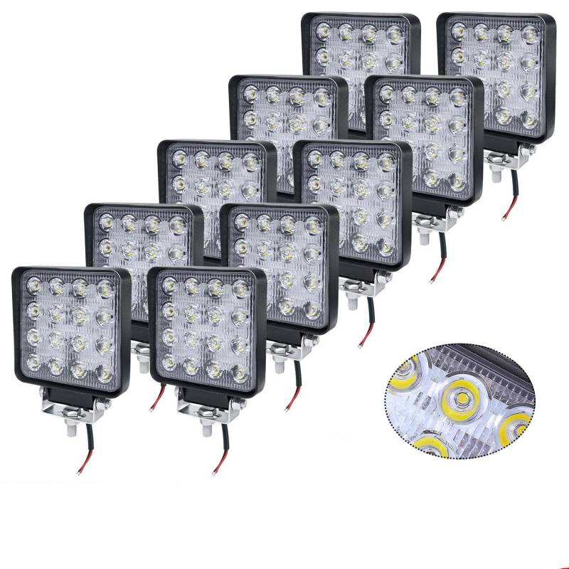 Boncak LED Arbeitsscheinwerfer,10 X 48W Quadrat LED 4Zoll Zusatzscheinwerfer 12V 24V Wasserdicht Flutlicht Rückfahrscheinwerfer für Tractor Bagger SUV Boot von Boncak