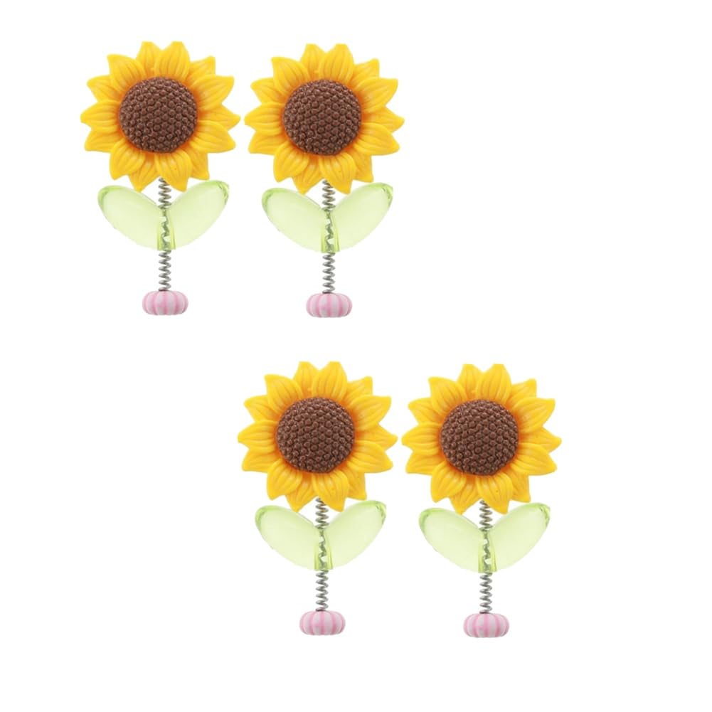 Bonkshire 4-Teiliges Sonnenblumen-Ornament für das Armaturenbrett des Autos, Kopfschüttelnd, Tanzend, Sonnenblumen-Cartoon-Ornament, Auto-Innenausstattung, Süßes Blumen-Ornament von Bonkshire