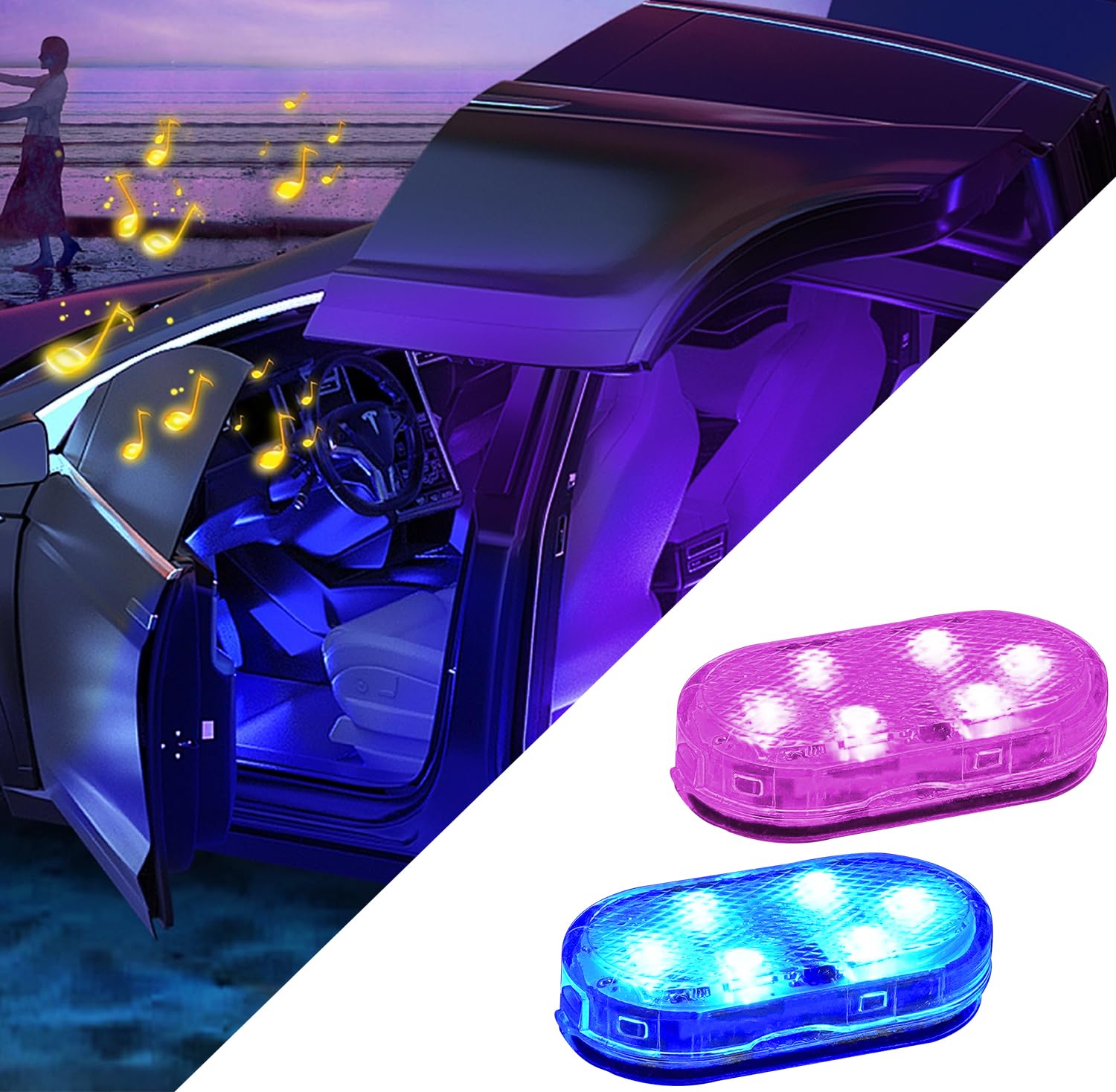 Bonlux Auto Led Innenbeleuchtung, 2 Stück Magnetisch LED Touch Licht RGB 7 Farben Innenraum Ambientebeleuchtung für Auto, Wiederaufladbaren Mobilen USB Touch Auto Zubehör Innenraum Auto Nachtlicht von Bonlux