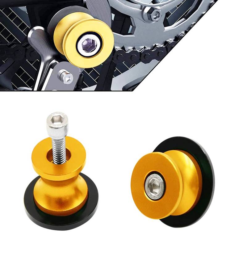 2 Stücke Bobbins Motorrad Ständeraufnahme M8 Motorrad Montageständer Racingadapter Aluminium 8mm Universal Schwingarmspule Schwinge Sliders Spulen für Kawasaki Honda BMW SUZUKI Ducati (Gold) von Bonnoeuvre