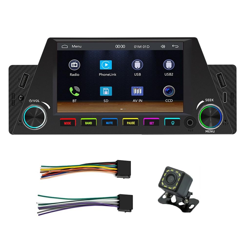 Booso 1 Din 4,7 Autoradio Kabelloses Carplay Android Auto Mirrorlink RGB BT USB Type-C Aufladen FM Stereo Rückfahrkamera von Booso