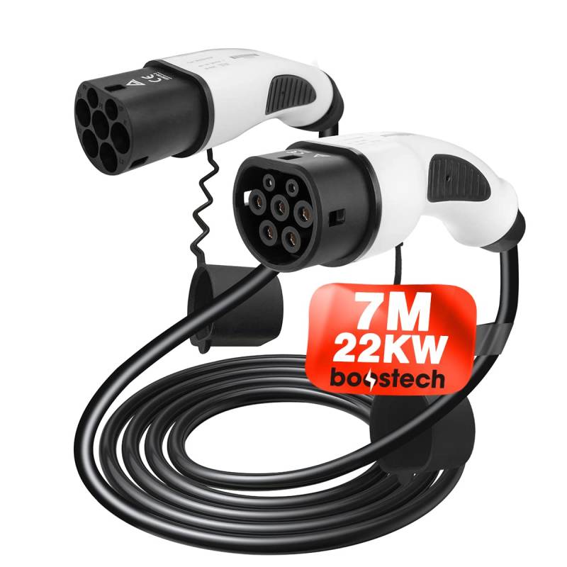 Typ 2 Ladekabel 11-22 kW [5-7m] 3-Phasig für E Hybrid - und Elektrofahrzeuge mit Typ 2 Ladekabel Stecker - Mode 3 Ladekabel Elektroauto kompatibel für jedes Elektroauto (22 kW 7 Meter Schwarz) von Boostech