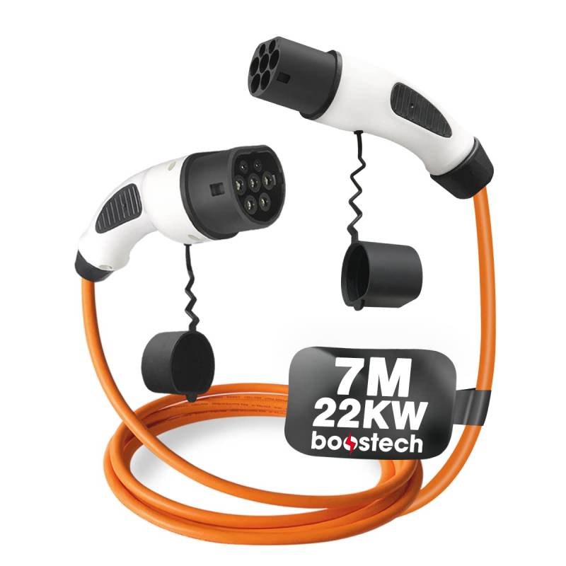 Typ 2 Ladekabel 11-22 kW [5-7m] 3-Phasig für E Hybrid - und Elektrofahrzeuge mit Typ 2 Ladekabel Stecker - Mode 3 Ladekabel Elektroauto kompatibel für jedes Elektroauto (22 kW 7 Meter Orange) von Boostech